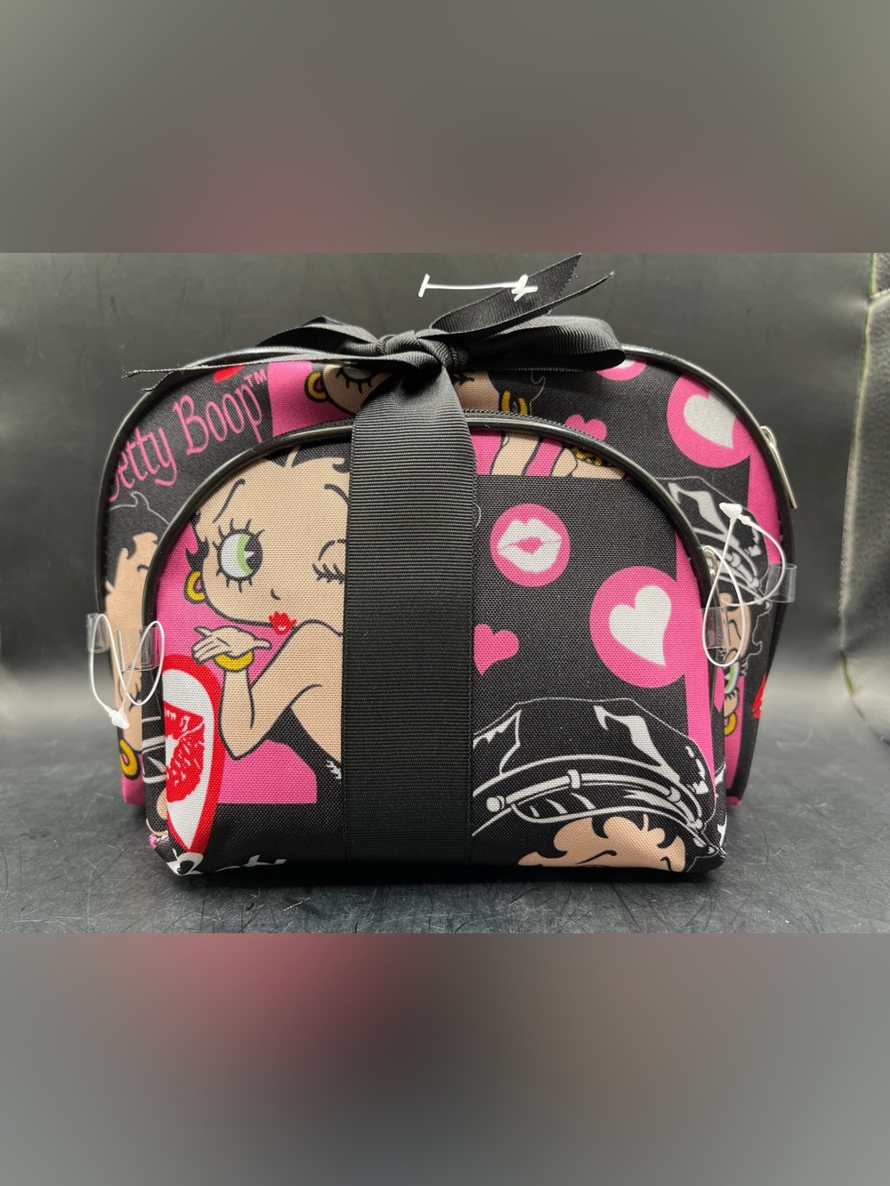 Betty Boop 2-Piece Makeup Bag Set - Pink Black Cartoon Cosmetic Pouches NWOT